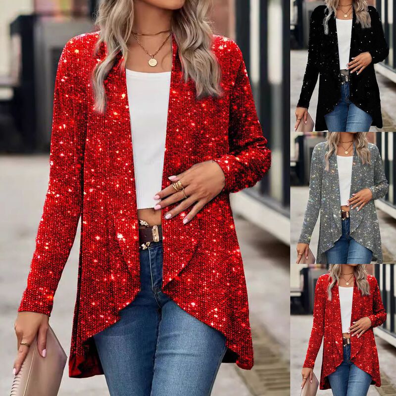 2025 European and American Cross-Border New Amazon Wish Women's Sequined Long-Sleeved Autumn and Winter Style Small Suit Jacket 2025 European and American Cross-Border New Amazon Wish Women's Sequined Long-Sleeved Autumn and Winter Style Small Suit Jacket