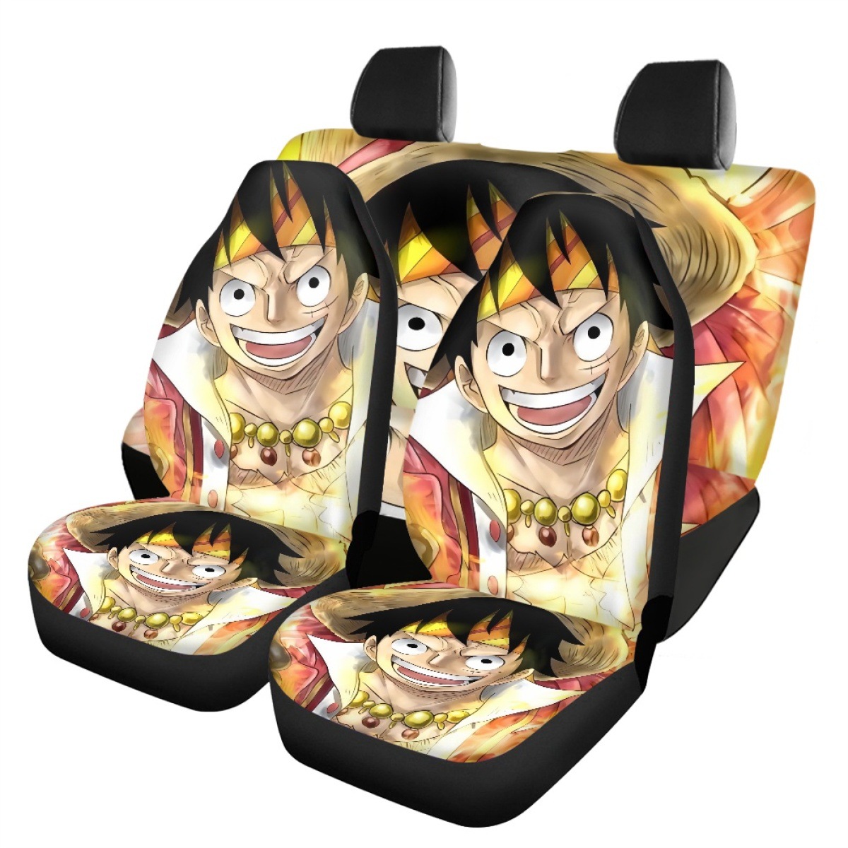 亚马逊外贸海贼王路飞动漫卡通汽车前后排座垫套四件套来图印制
