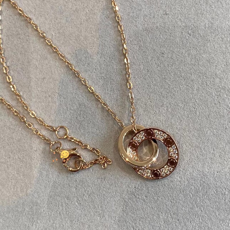 Kajia Necklace Classic Love Necklace Gypsophila Round Cake Double Ring Necklace Circle Pendant Necklace Cross-Border Necklace