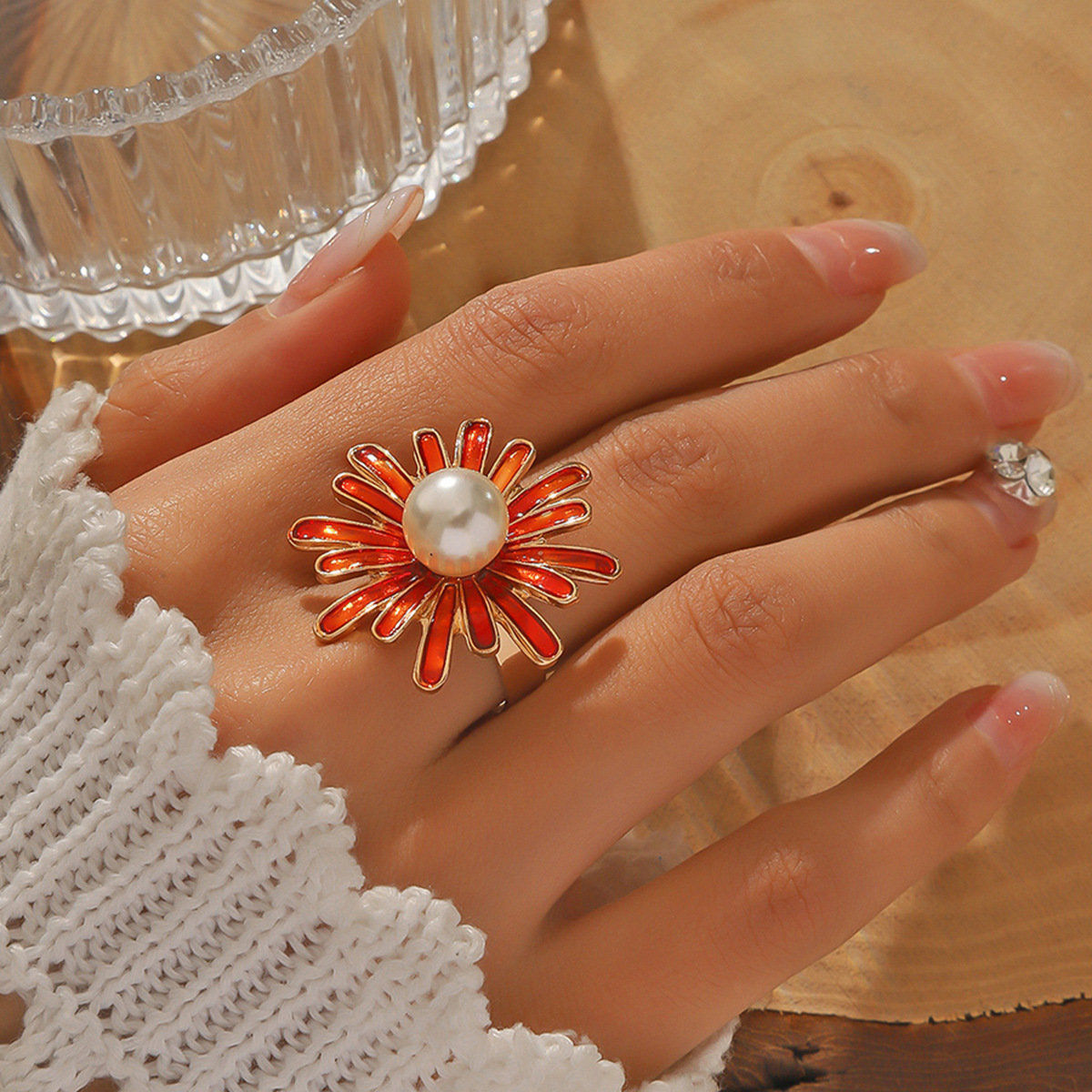 small elegant universal adjustable ring handmade pearl