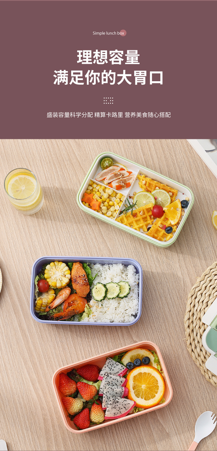 学生ins拼图分格午餐便当盒 上班族食堂塑料饭盒可微波加热带餐具详情3