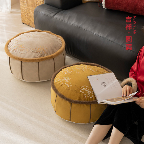 Lucky embroidered pouf, round futon, raised legs, soft stool, lazy sofa cushion, butt cushion, floor tatami pier