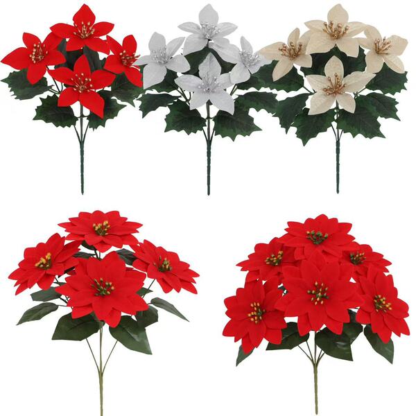 Cross-border Christmas poinsettia artificial flowers fake flower bouquets Christmas scene layout home decoration ornaments wholesale