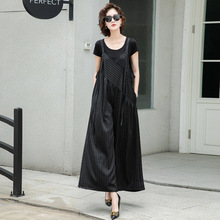 小众设计天丝条纹背带裤女2025夏新款宽松遮肚子休闲阔腿连体裤