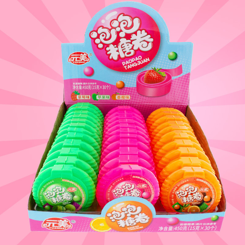 Yuanmei bubble candy roll soft candy fruit candy bubble candy children's candy fun food nostalgic childhood snack wholesale