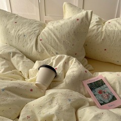 韓国風 小清新インズ クリームドット ウォッシュドコットン 4点セット 肌に優しいソフト掛け布団カバー 学生寮 3点セット 4