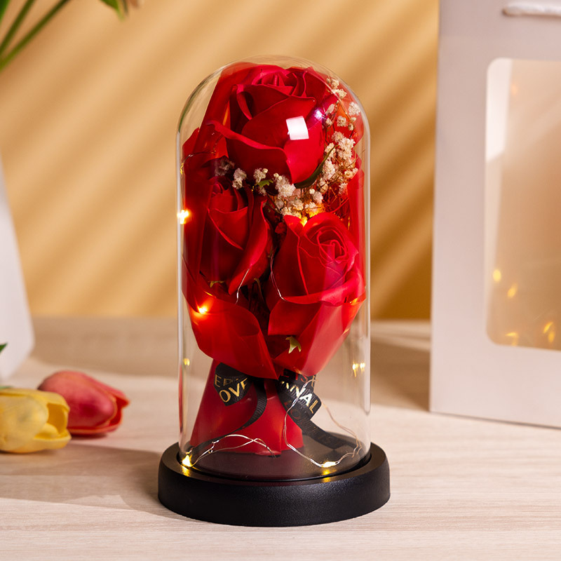 誕生日プレゼント、アイスブロークンブルー、プリザーブドフラワー、ドライフラワー、ボーイフレンド、ガールフレンド、親友、ローズ、カスミソウ、ガラスカバーブーケ、卸売|undefined