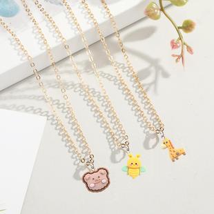 temu resin cartoon chick duckling frog bee rabbit giraffe alloy necklace versatile necklace accessories