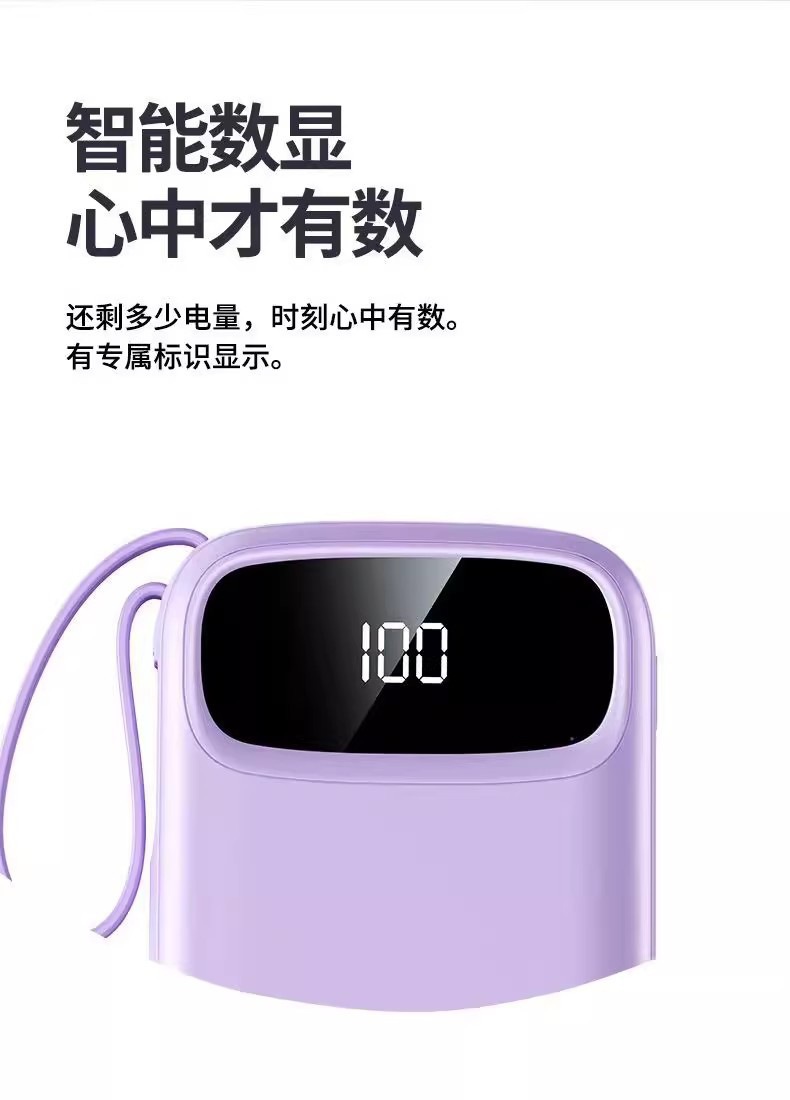 Powerbank Mini Hochleistung 20000mAh 3C-Zertifiziert Ultra-Schnellladestation Powerbank mit integriertem Kabel Mobiler Stromspeicher