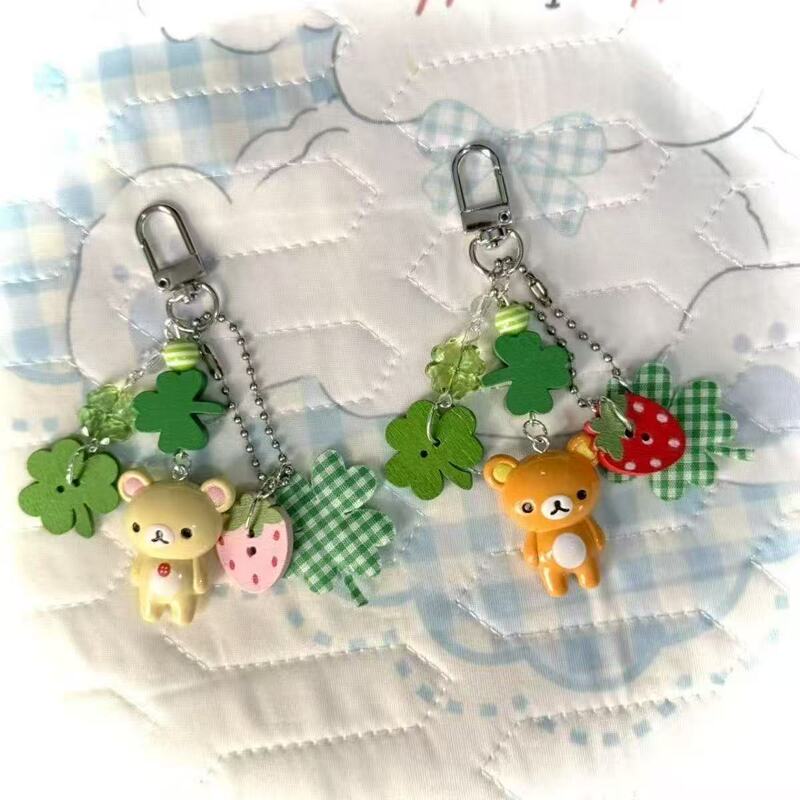 Handmade Beaded Internet-Famous Four-Leaf Clover Rilakkuma Japanese-Style Cute Item Millennium Pendant Bag Charm Keychain Wholesale