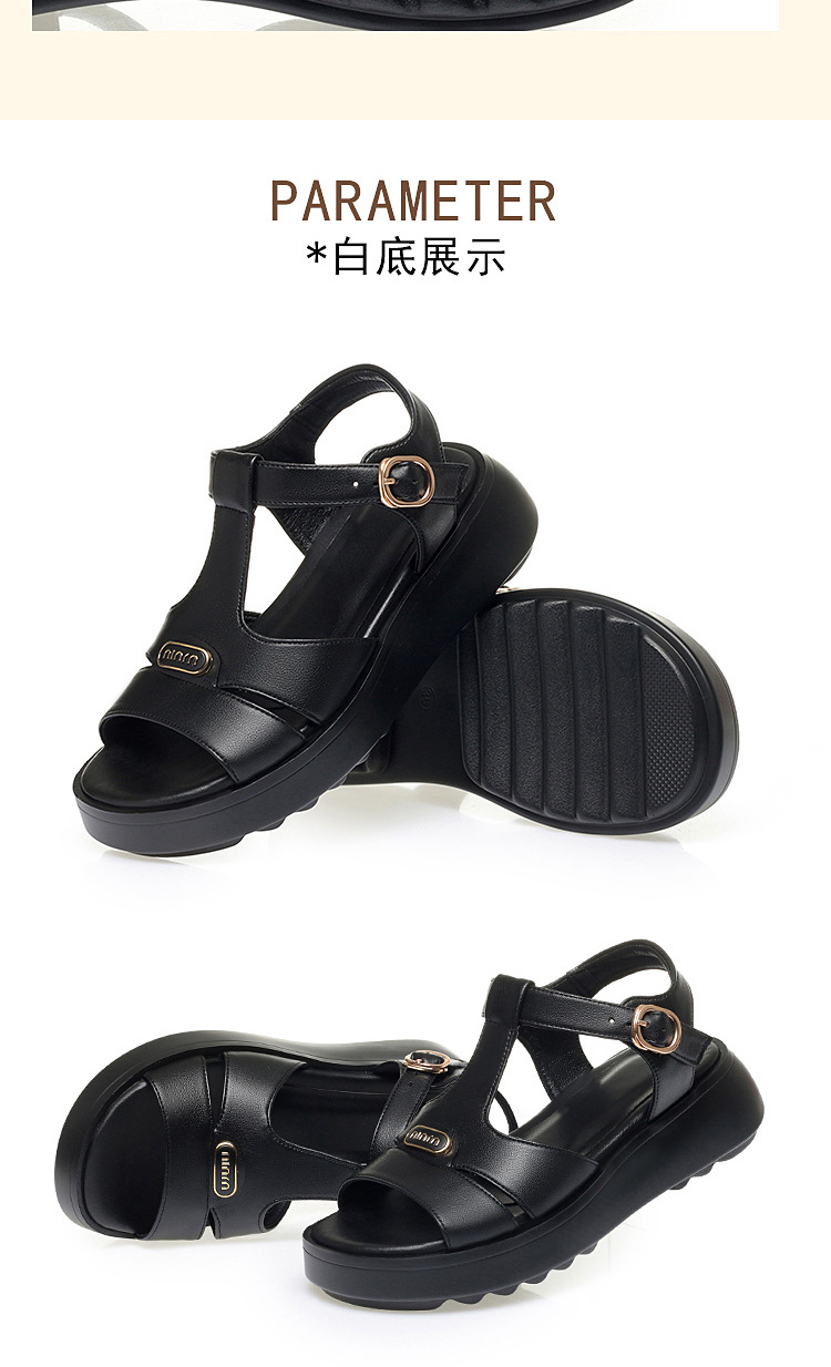 Sandal nữ đế dày quai chữ V da thật mềm đi biển mùa hè — Màu đen chi tiết 17
