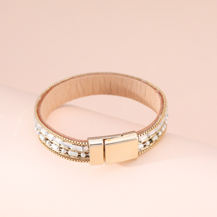 Fashion Diamond-studded Leather Bracelet display picture 5