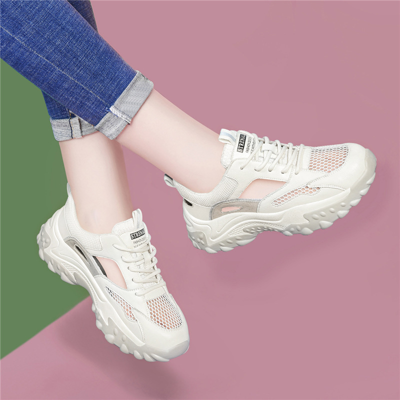 Giày thể thao sandal nữ đế dày kiểu bố, lưới thoáng khí mùa hè 2025 — ML 2192 gót bạc cao 5cm, LJ 58123 [Trắng] Chiều cao gót 5cm, L J 58121 [màu be] chiều cao gót 5cm, ML 6765 màu gót cao 5cm