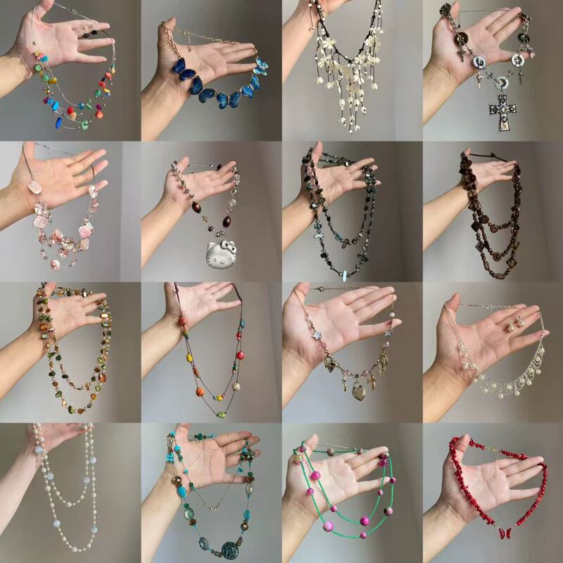 Vintage Personality Crushed Stone Tassel Heart Necklace Niche Design Elegant Personality Exquisite Light Luxury Fashion Necklace Wholesale