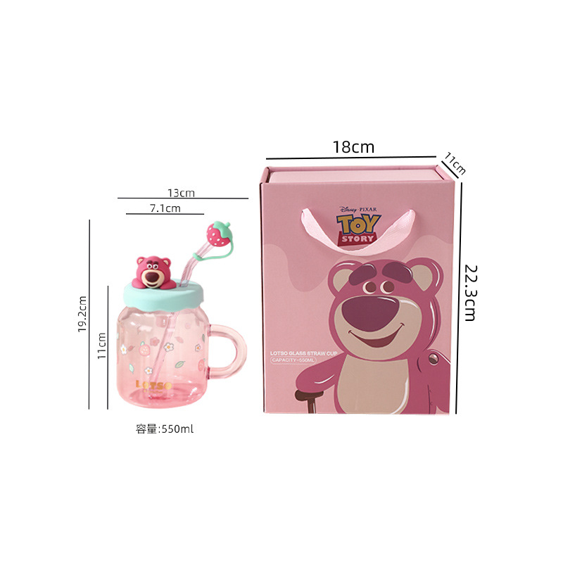 Taza de agua de vidrio de gran capacidad de Disney para niñas portátil de té taza de paja de vientre taza de paja resistente a alta temperatura