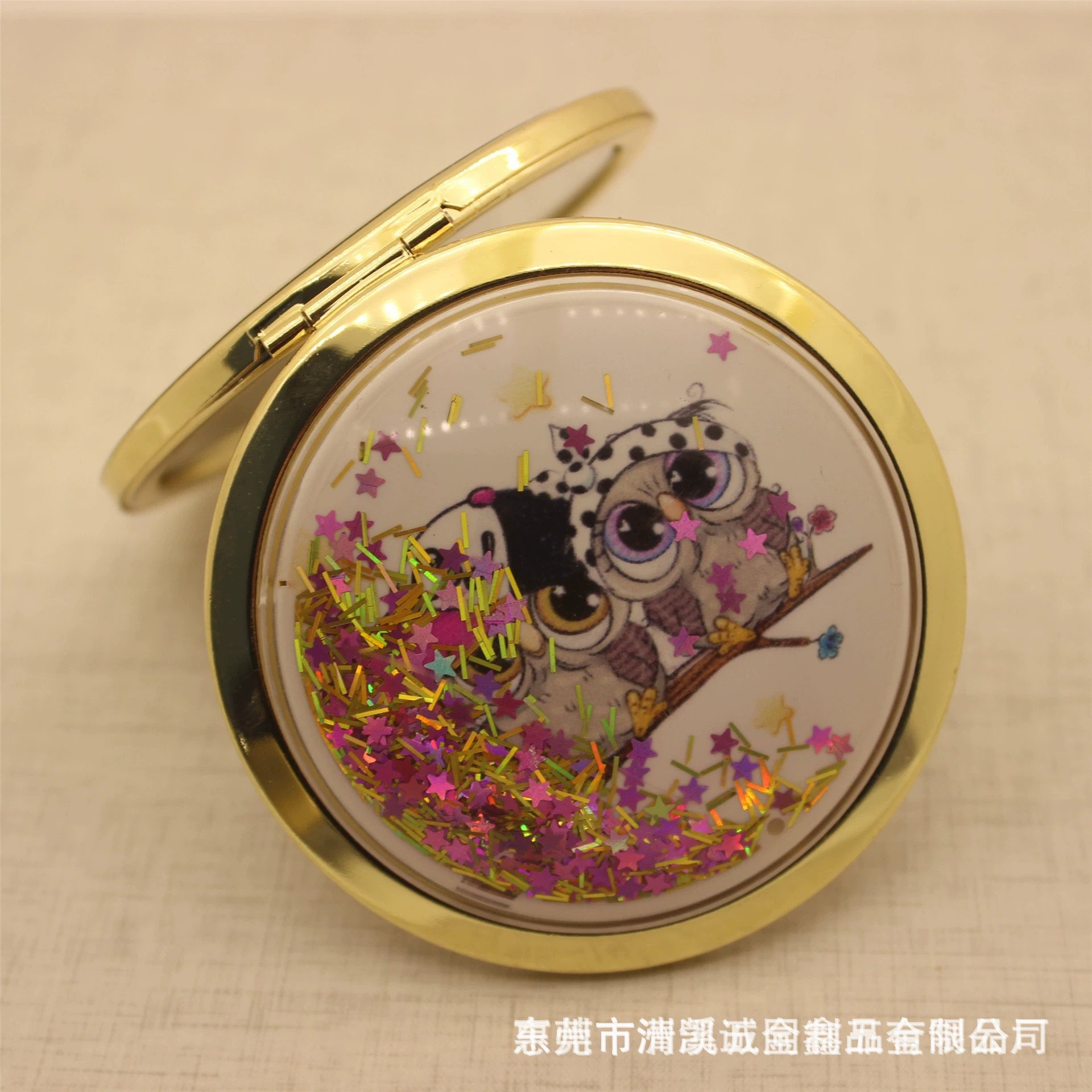 创意金属圆形化妆镜 流沙面翻盖镜  高档婚庆折叠镜 镜底镜胚批发