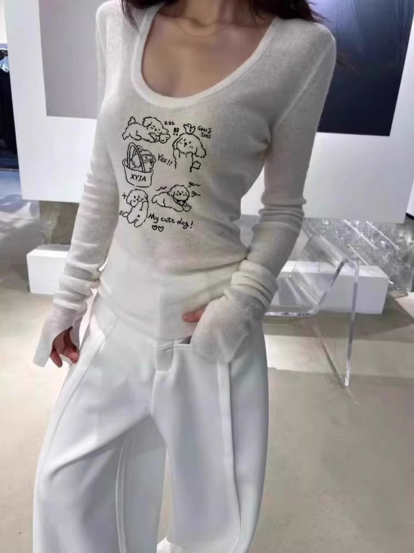 修身显瘦长袖t恤上衣女生春秋超火高级感灰色显白低领内搭针织衫|undefined