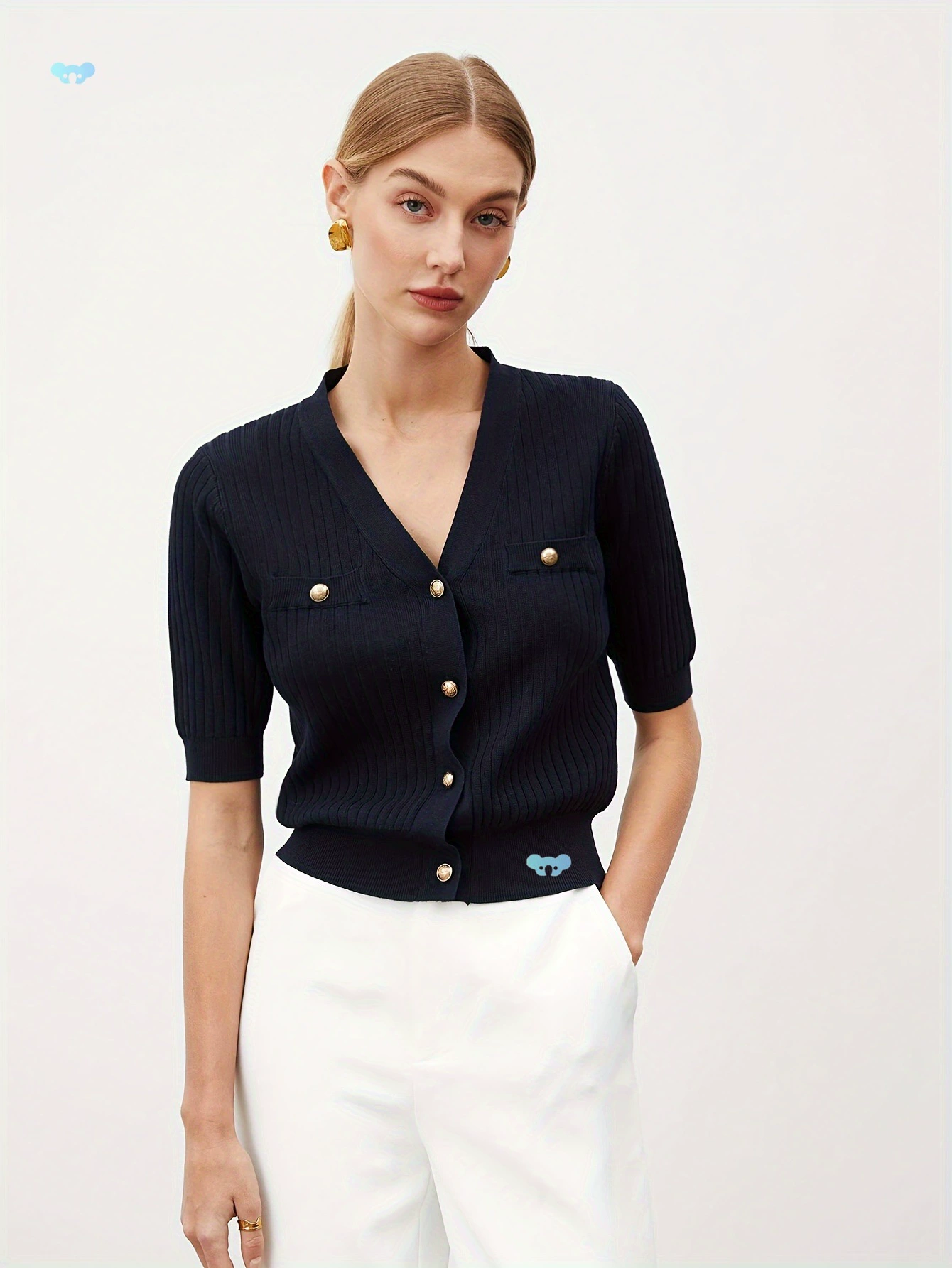 Элегантный кардиган с V-образным вырезом для женщин, однотонный, короткий, 1 шт.