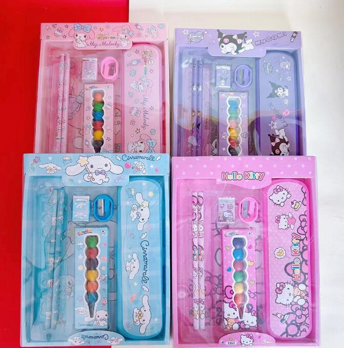 Stationery, cute set, universal gift box for students, pencil case, crayons, sharpener