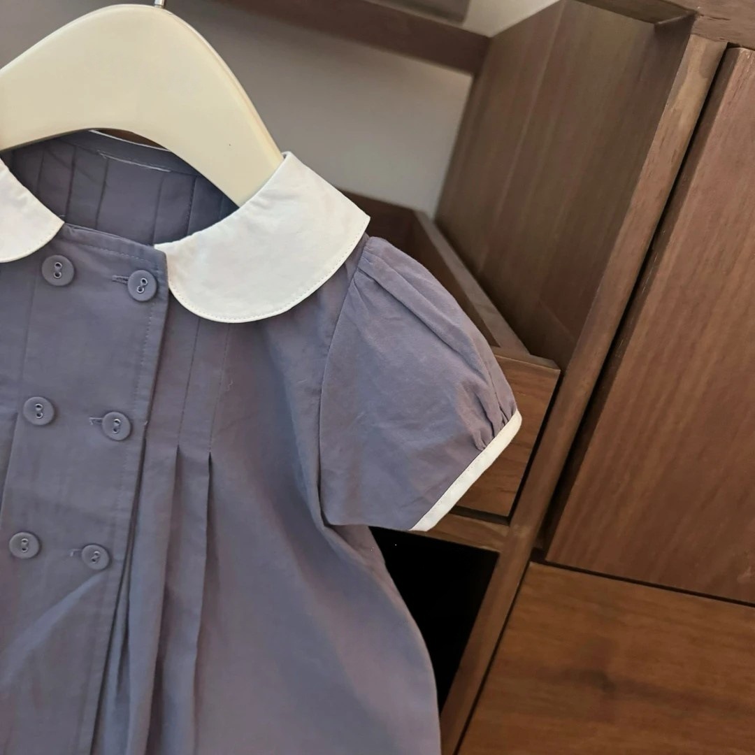 Qi Qiqi niñas de color sólido vestido delgado de verano 2025 nuevo estilo de ropa infantil estilo inglés vestido de princesa infantil