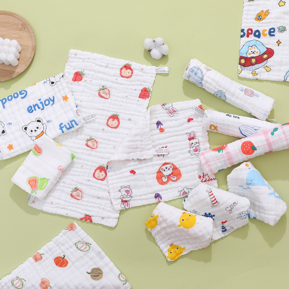 Six-layer Square High-density Cotton Baby Face Cartoon Gauze Drool Towel Printed Small Handkerchief_voghion.com