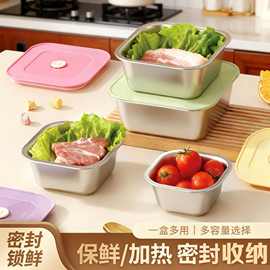跨境304不锈钢保鲜盒甜品分装饭盒带盖上班族配菜盒冰箱彩盒套装