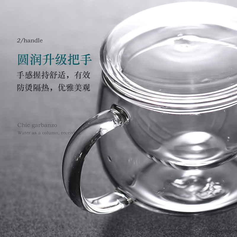 玻璃杯透明牛奶杯家用水杯子咖啡杯早餐高顏值蘑菇三件套帶內膽