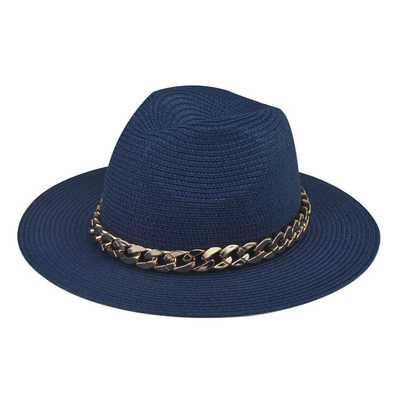 Comercio exterior transfronterizo Four Seasons Sombrero de paja de cadena grande de oro Cadena de sombrero de paja de Jazz de ala grande Sombrero de paja de tapa plana