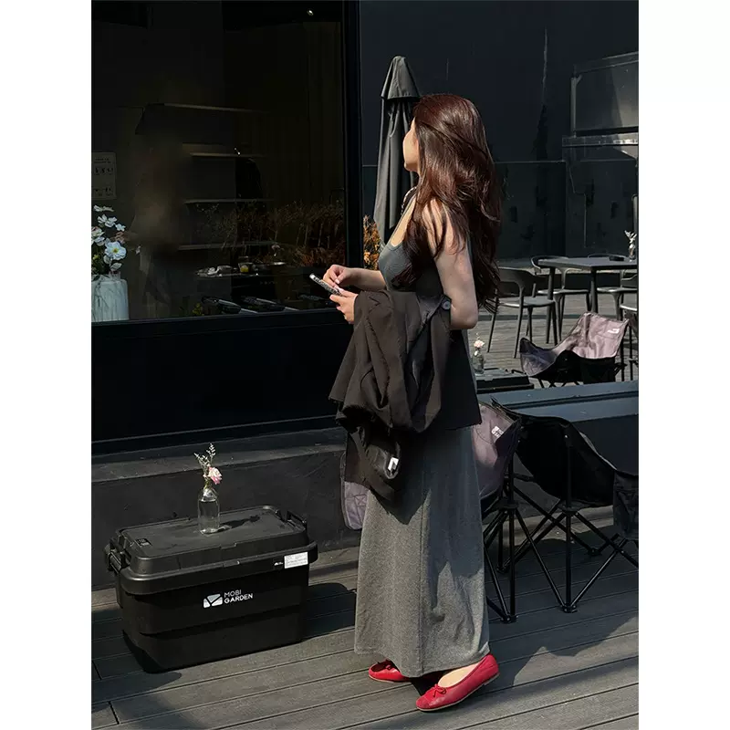 大码女装螺纹棉韩系盐系方领修身显瘦收腰灰色内搭背心吊带连衣裙