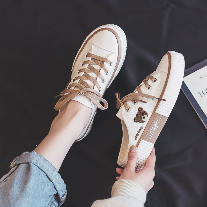 F882 полубуксировка холщовая обувь женская 2024 летом дышащая низкая банда туфли с толстой подошвы медведя корейская версия дикого педали для отдыха