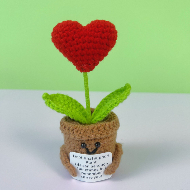 Lama tejida transfronteriza terminada, amor, planta en maceta, decoración de escritorio de estudio de flores artificiales, día de San Valentín, Navidad