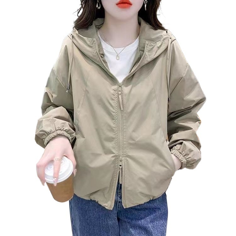 连帽短款纯色小个子冲锋衣外套女春秋宽松休闲夹克双拉链潮流上衣|undefined