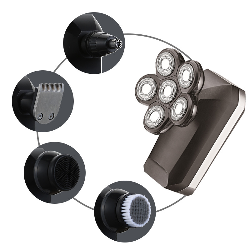 跨境新款五合壹IPX7防水6刀頭電動剃須刀 刮胡刀充電胡須刀光頭機