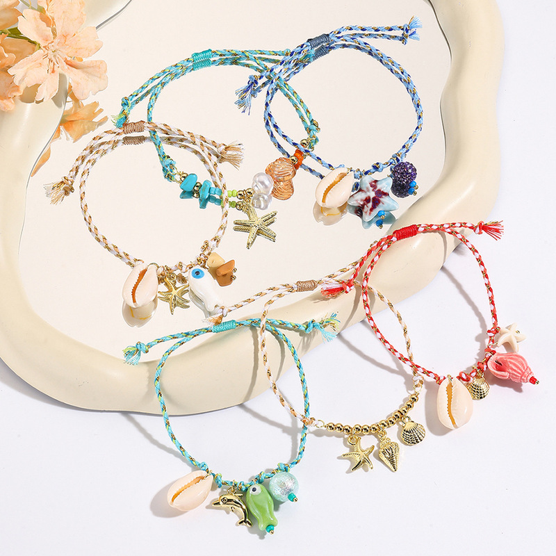 Cross-border Explosions Woven Bracelet Ocean Wind Dopamine Starfish Shell Sweet Ceramic Pendant Bohemian Bracelet