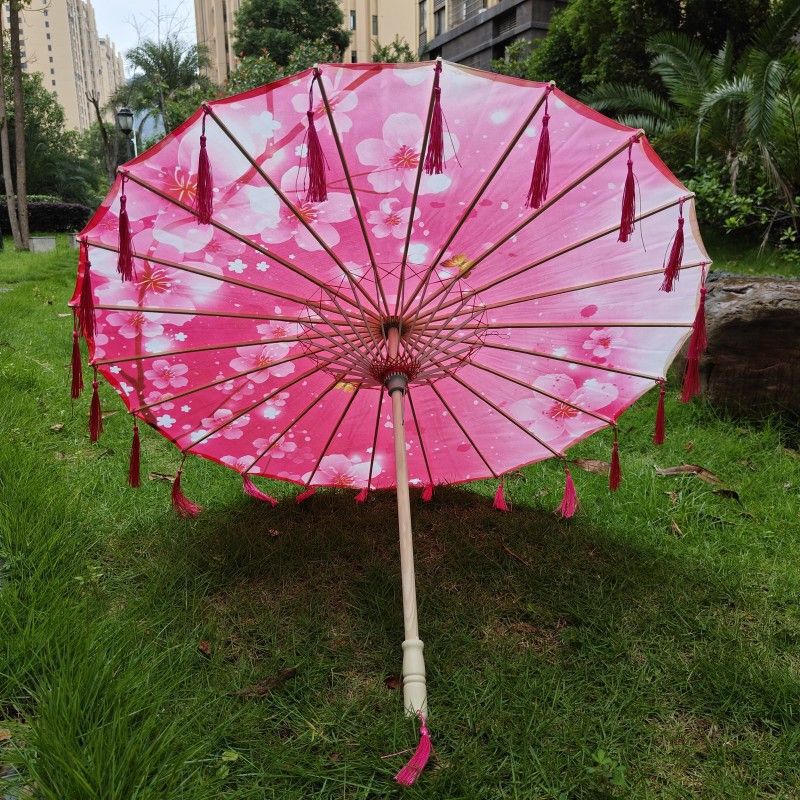 スーパーフェアリーアンティークスタイルの花びらタッセル傘インストールシルク傘写真小道具ダンス傘クラフト古典的な油紙傘|undefined