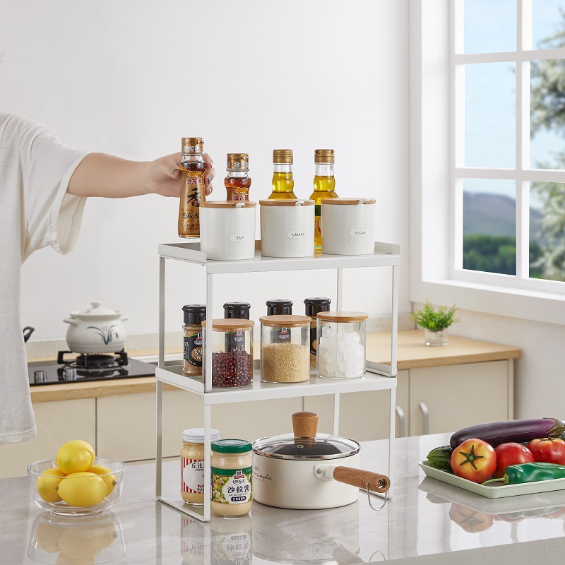 Simple and Multifunctional Kitchen Utensil Storage Rack, Spice Jar Multi-layer Drill-free Condiment Rack, Freestanding Stackable Shelf