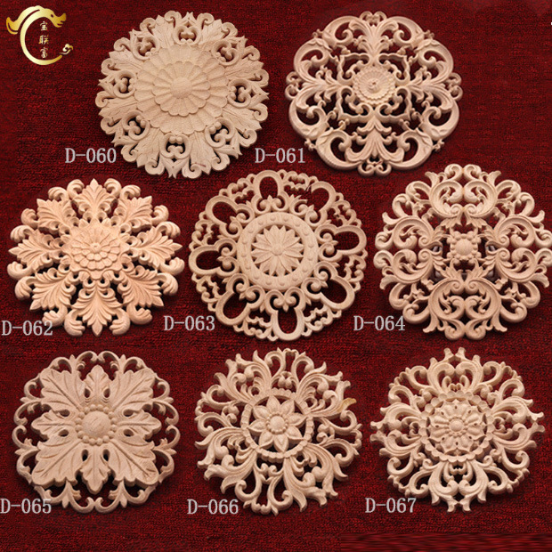 宝联富实木门心花圆形欧式雕刻装饰木雕花片圆花圆盘贴片