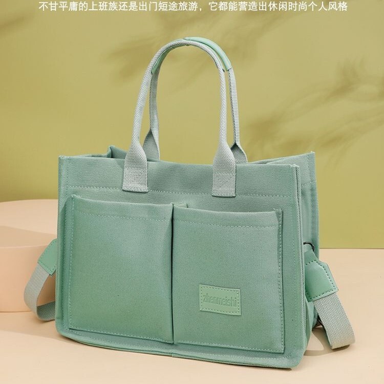 Cross-border Canvas Bag Women's Large Capacity Multi-pocket Women's Bag Fashionable Crossbody Bag Wide Shoulder Strap Portable Tote Bag Cross-border Canvas Bag Women's Large Capacity Multi-pocket Women's Bag Fashionable Crossbody Bag Wide Shoulder Strap Portable Tote Bag