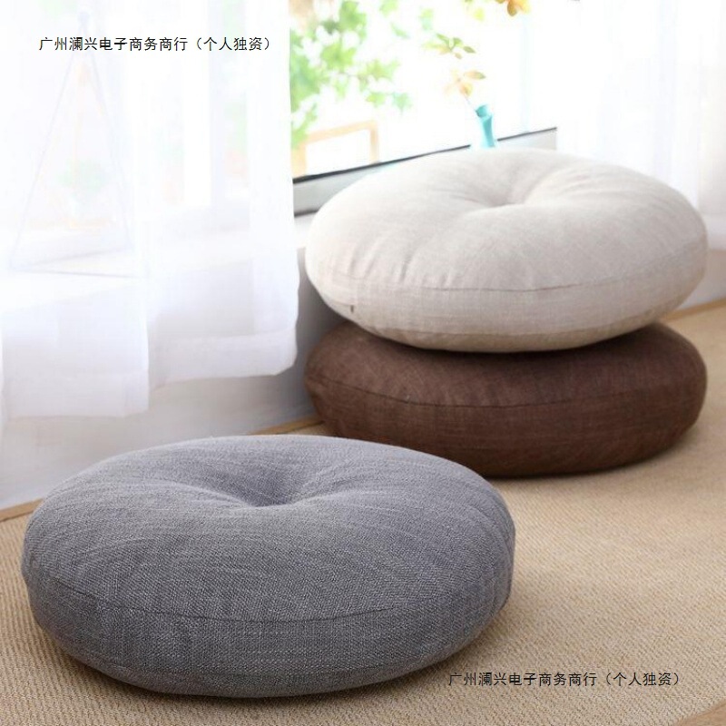 Thickened Cotton and Linen Round Japanese-Style Cushion for Balcony Bay Window Tatami Windowsill Floor Meditation, Removable and Washable