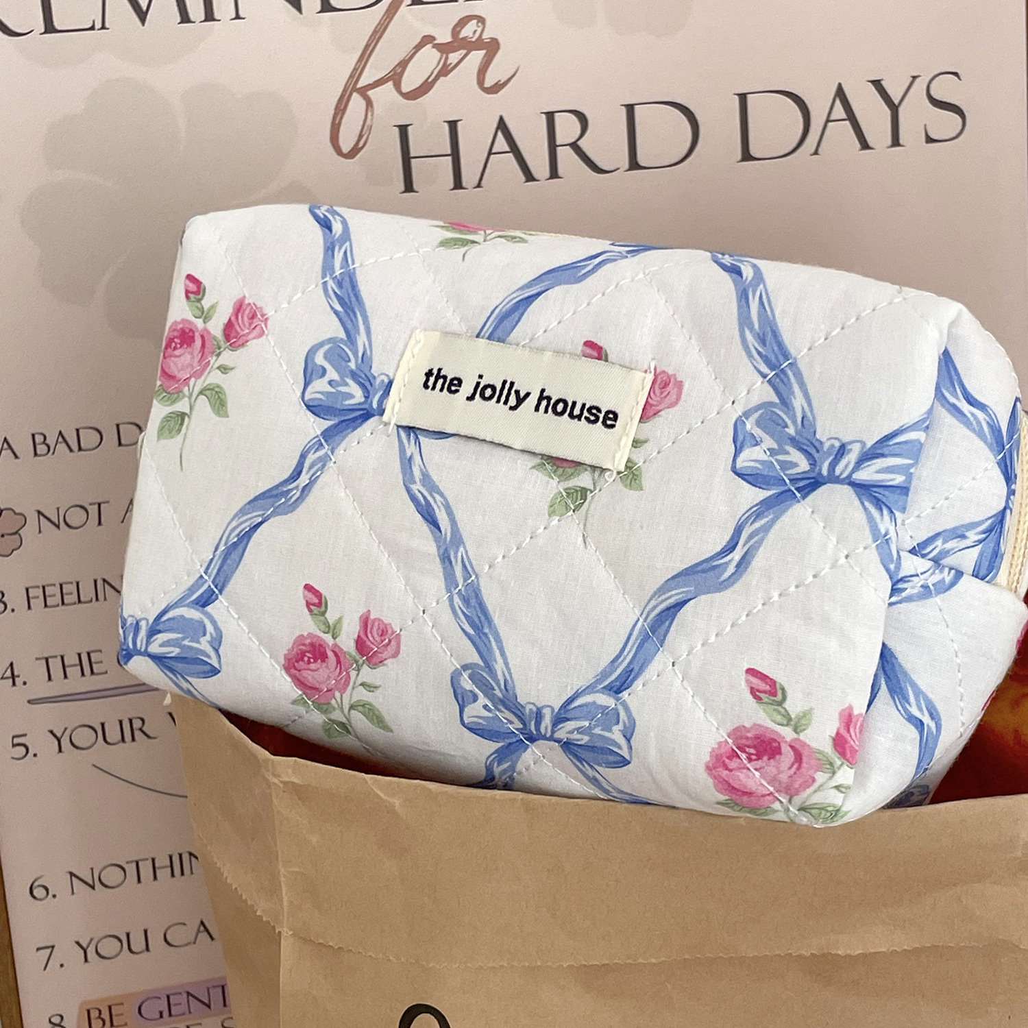 Polyester Material Elegant Vintage Style Flower Polyester Square Makeup Bags
