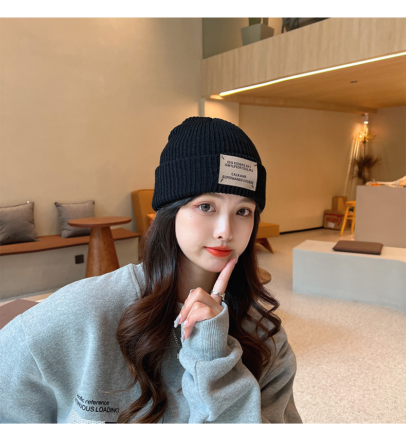 Winer Warm Whie Knied For Women And Men Wih Pach Leers, Vinage Syle, Large Head Circumference, Cold Weaher_voghion.com