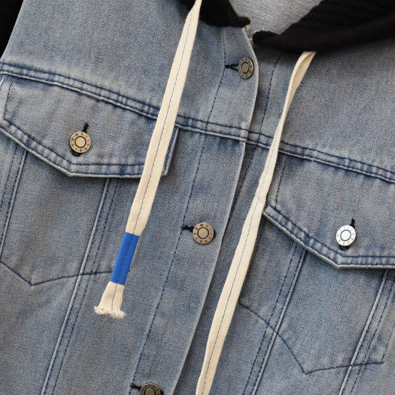 Damenbekleidung Lange Denim-Patchwork-Pulloverjacke mit Kapuze 2024 Herbst und Winter Neues Design Verdickte lockere Strickjacke für Damen_voghion.com