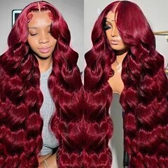 假发12A Human Hair Raw Hair Body Wave 99J Lace Frontal Wig