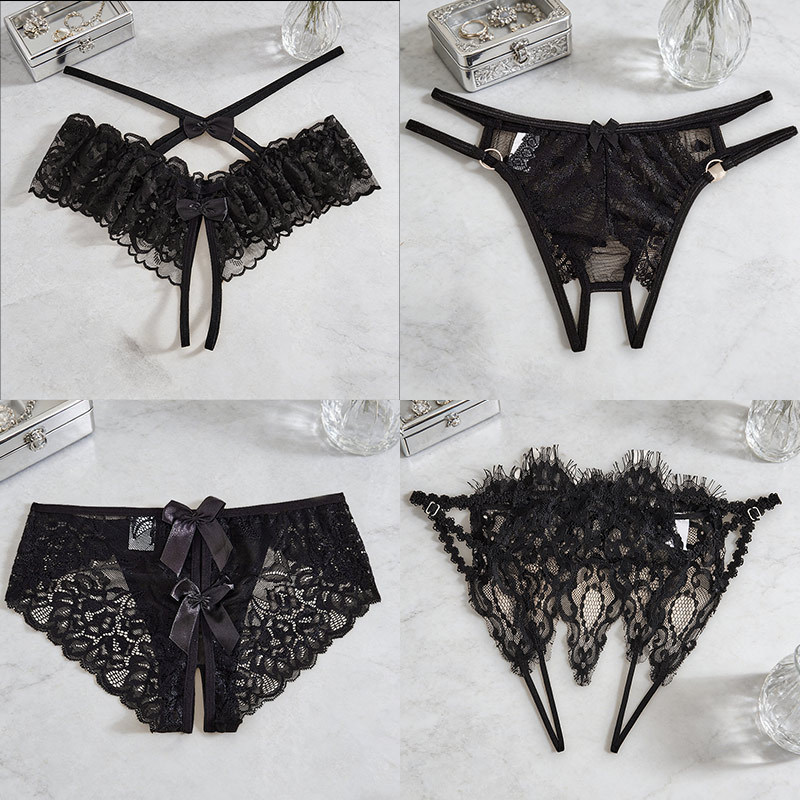 Plus Size Sexy Underwear for Women, Lace Hot Open Crotch Thong, Revealing Vagina Insertion, Hot Cut Out, No Need to Take Off, Temptation T-Pants