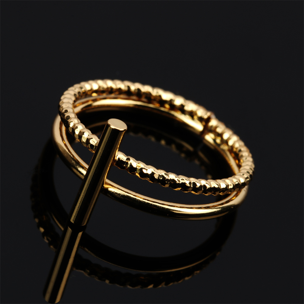 Simple Geometric Line Lock Double-layer Copper Ring display picture 7