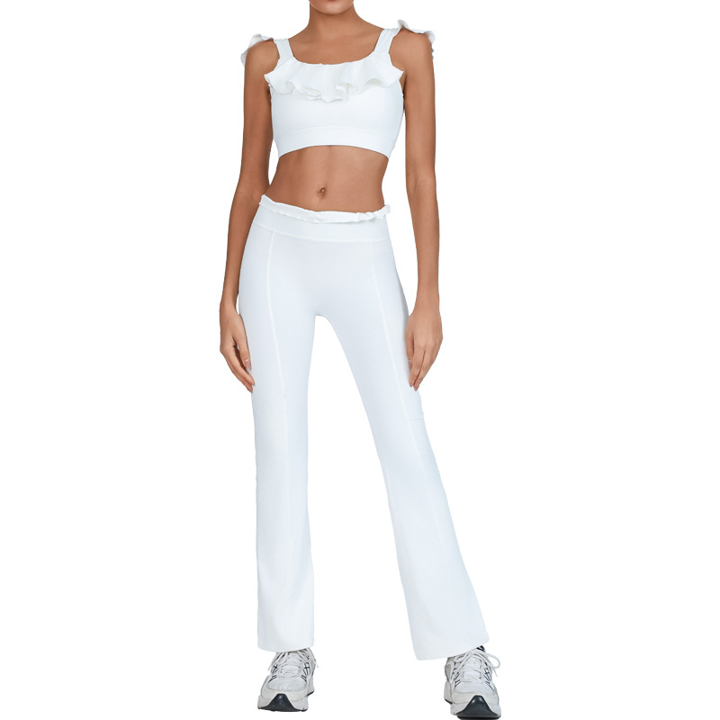 Traje de yoga con almohadilla para el pecho envuelto en el pecho Sujetador de fitness deportivo a prueba de golpes de cintura alta, pantalón de cadera de secado rápido de dos piezas image 5