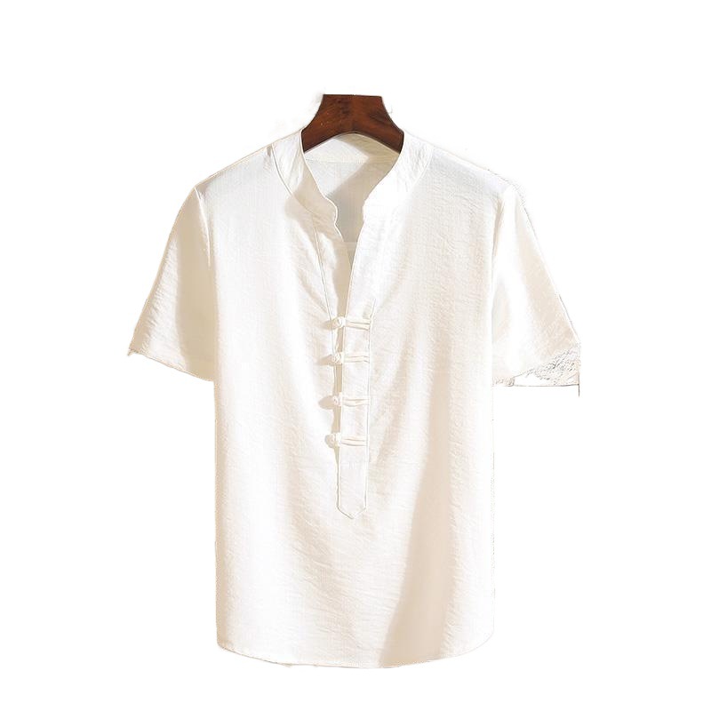 Men's Clothing Fat Men's Linen Style Suit Plus Size Tang Suit Men's Summer Short Sleeve Cotton and Linen Retro Two piece Suit_mkmklike.com