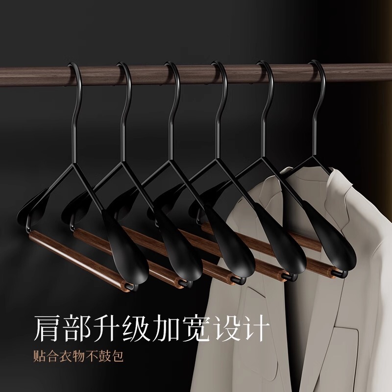衣料品店用家庭用衣類ハンガー多機能軽量高級鉄木製衣類ハンガー天然木鉄製衣類ハンガー質感のある幅広肩掛け収納|undefined