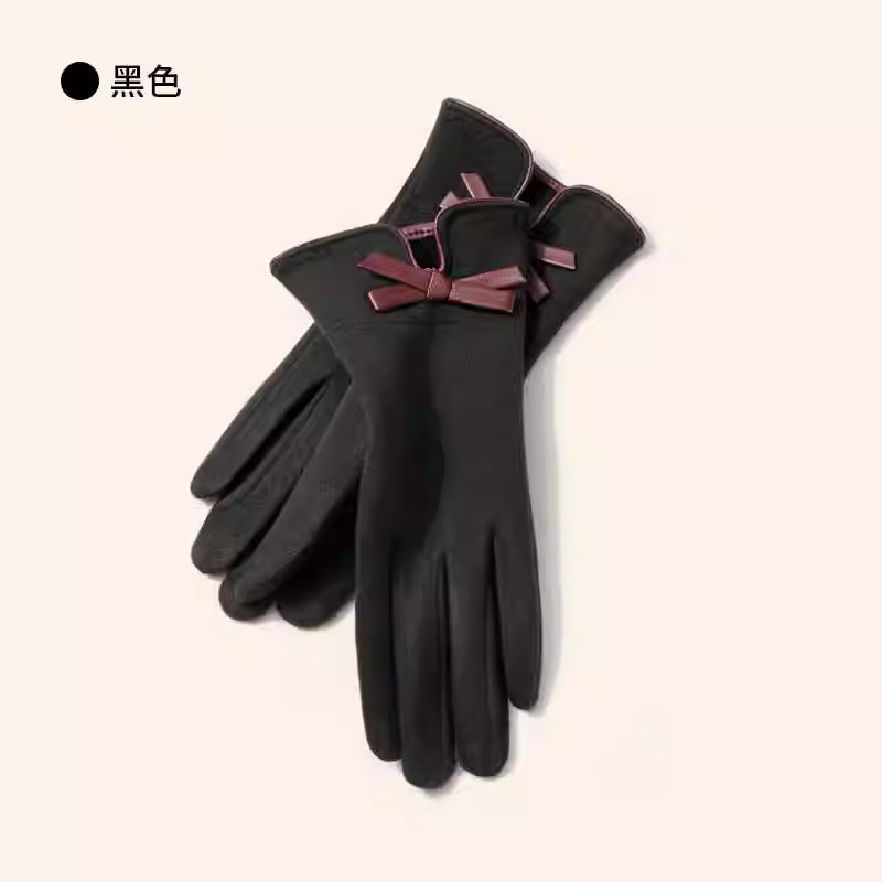 手套女冬季不倒绒手套冬蝴蝶结加绒触屏保暖抓绒骑行开车女士手套|undefined