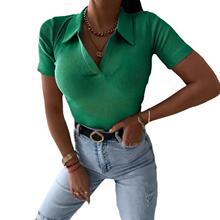 T 81224 Solid Color V Neck Collar Slim Top ��ɫV������